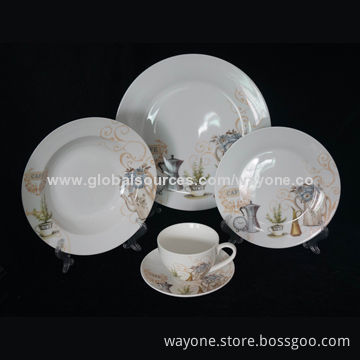 20-piece Ceramic Dinnerware Set, Coffee Design, Round Shape, Food and Dishwasher Safe, Lead-free